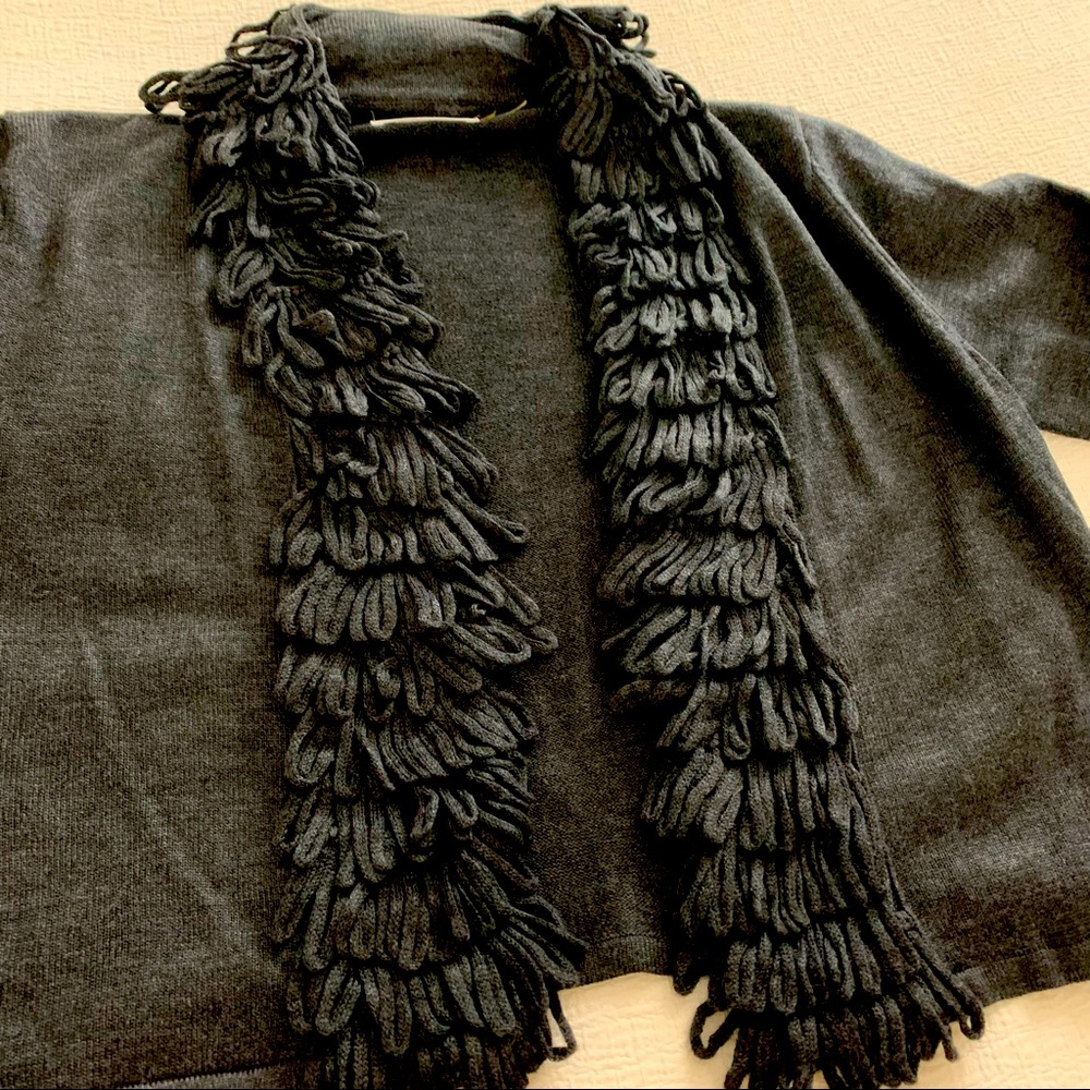 Calvin Klein Cardigan Sweater Womens Small Loop Fringe Open Front Charcoal Grey - Picture 3 of 8